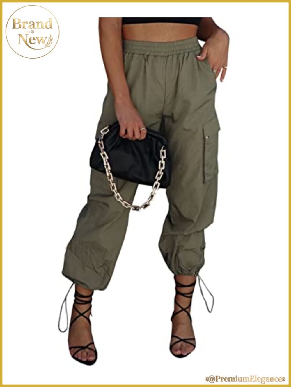 High Waist Parachute Cargo Pants Baggy Wide Leg Nylon Sweatpants
